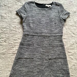 Ann Taylor Loft petite size 12  tweed black and white dress short sleeve
